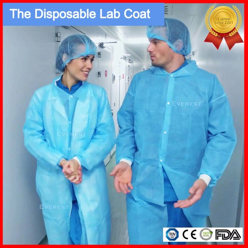 Polypropylene/Nonwoven/PP/SMS/Medical/Surgical/Standard Impervious Protective Visitor Lab Coat Jacket Protective Disposable Lab Coat Dust Coat for Laboratory